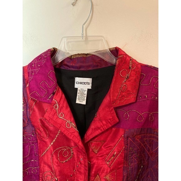 Chico’s Large Beaded Silk Blend Artsy Jacket‎ Embellished Size 2 - Picture 4 of 8